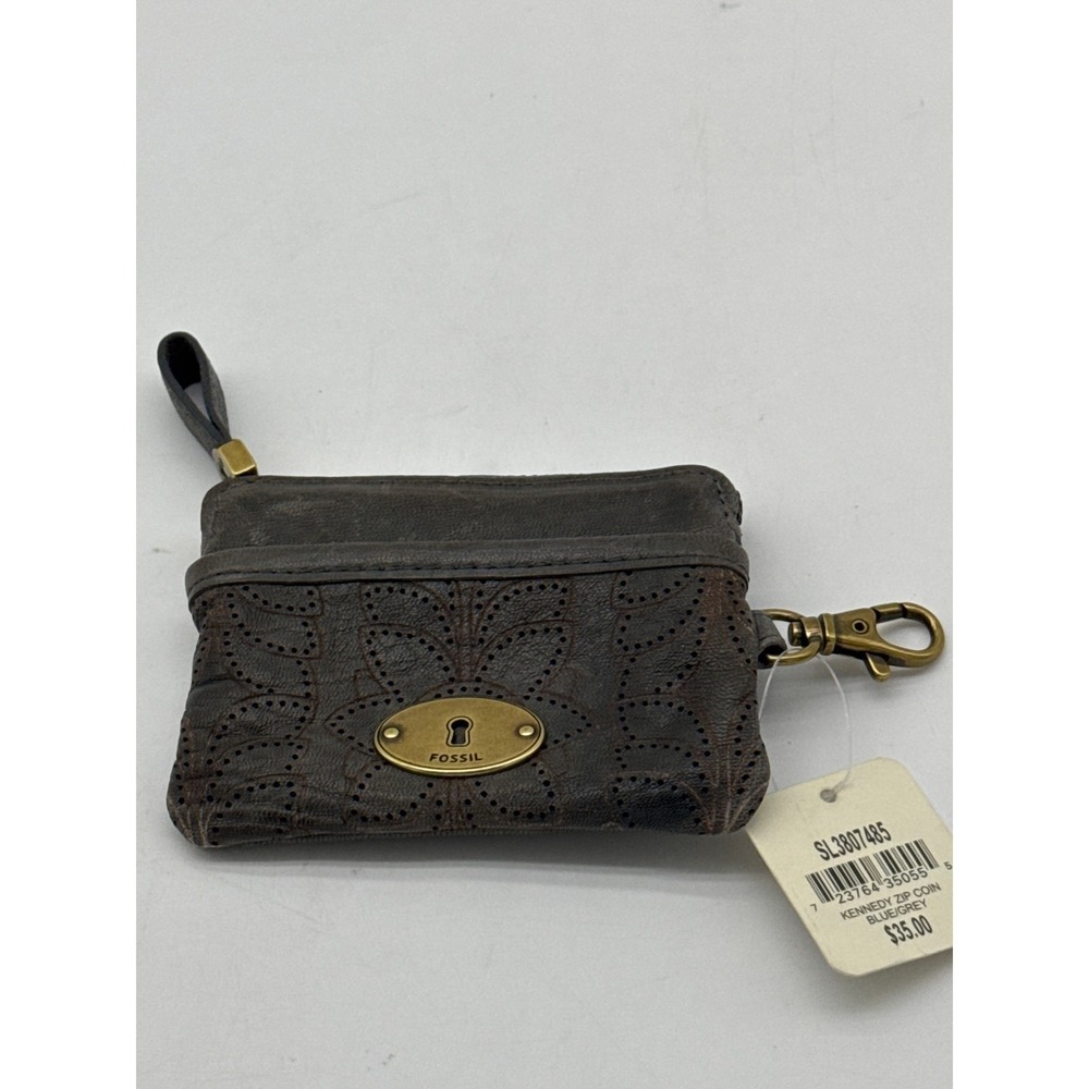 Brand‎ new Fossil Coin Purse ID Holder Leather Wallet blue/gray